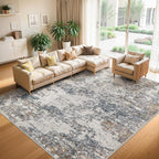 8x10 Area Rugs Machine Washable - Modern Abstract Large Rugs for Living Room Soft Anti-Skid Thin Carpet for Bedroom, Under Dining Table, Nursery, Farmhouse,Home Office (8'x10' Tan Blue)