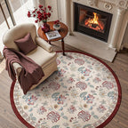 jinchan Elora 5ft Floral Round Rug for Entryway Washable Kitchen Rug Vintage Romance Design Non Slip Indoor Doormat Lightweight Low-Profile Throw Carpet for Living Room Dining Room Bedroom, Red/Beige