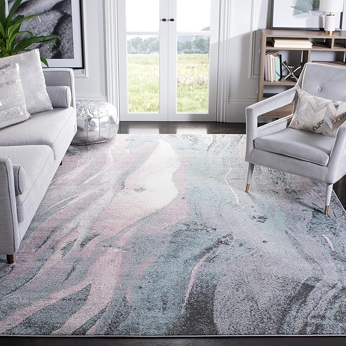 SAFAVIEH Area Rug 8x10 - Glacier Collection - Large - Pink & Blue, Modern Abstract Design, Non-Shedding & Easy Cleaning, Ideal for Living Room, Bedroom, Office, Dining Space (GLA126U)