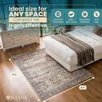 Istana Rugs 5x7 - Charcoal Olive Bedroom Rug - Foldable Rugs for Bedroom - Stain Resistant Washable & Eco-Friendly Boho Area Rugs - Easy to Clean Living Room Rug