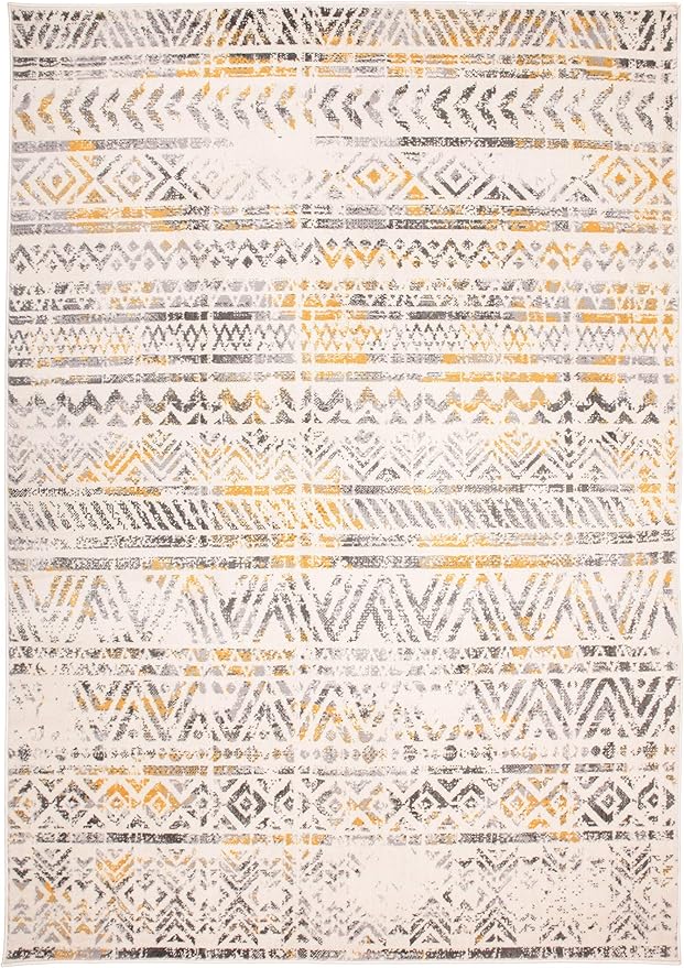 Rugshop Geometric Boho Area Rug – Warm Yellow Tribal Pattern, Perfect for Living Room, Bedroom, Dining Room, 5x7
