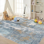 Area Rug Living Room Rugs - 5x7 Washable Soft Indoor Neutral Modern Abstract Low Pile Rug Carpet for Bedroom Dining Room Farmhouse Home Office - Blue Brown