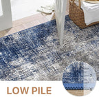GENIMO Washable Area Rugs for Living Room, 9x12 Modern Non Slip Rugs, Low Pile Lightweight Soft Print Rug for Bedroom, Dining Room, Home Office, Washed Blue&Gray