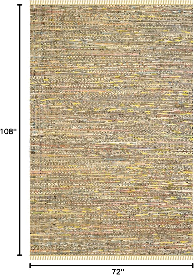 SAFAVIEH Rag Rug Collection Area Rug - 6' x 9', Yellow & Multi, Handmade Boho Stripe Cotton, Ideal for High Traffic Areas in Living Room, Bedroom (RAR121H)