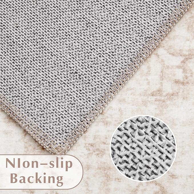 Vintage Living Room Area Rug - 8x10 Large Machine Washable Boho Moroccan Rug Distressed Farmhouse Rugs for Bedroom - Soft Non-Slip Indoor Carpet for Dining Room Office Nursery(Retro Beige, 8'x10')