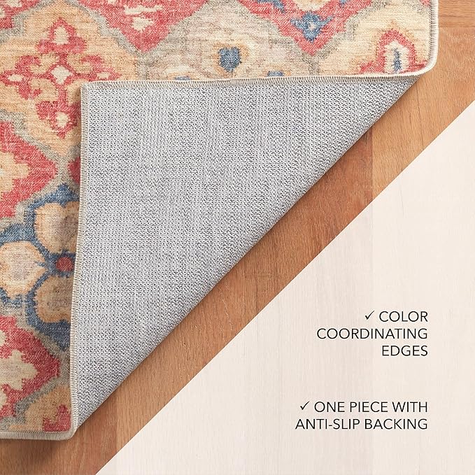 Dash and Albert Pali Machine Washable Area Rug - 4' x 6' Multicolor - Geometric Accent Rug - Anti-Slip Backing, Lightweight, Machine Washable, High Traffic Areas Kitchen, Mudroom, Laundry Room