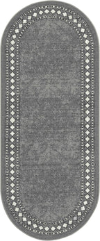 Antep Rugs Alfombras Modern Bordered 2x5 Non-Skid (Non-Slip) Low Profile Pile Rubber Backing Kitchen Area Rugs (Gray, 2' x 5' Oval)