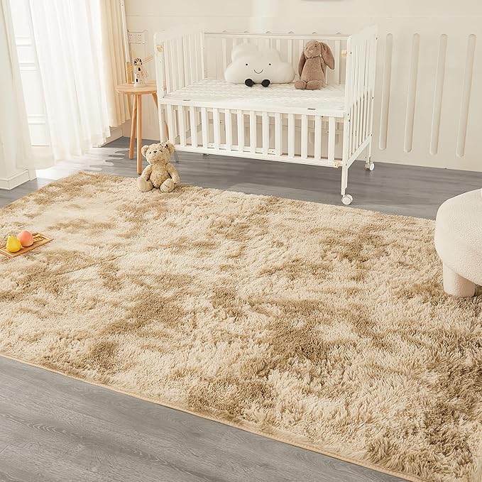 Andency Soft Area Rugs for Living Room Bedroom, 3x5 Non-Slip Fluffy Shag Carpet, Indoor Floor Fuzzy Shaggy Living Room Plush Rug for Kids Dorm Nursery Home Decor Aesthetic, Tie-Dyed Khaki
