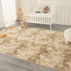 Andency 6x9 Area Rugs, Large Shag Fluffy Soft Shaggy Rugs for Living Room Bedroom, Non-Slip Tie-Dyed Khaki Thick Plush Carpet for Kids Girls and Boys, Dorm Nursery Home Decor Aesthetic