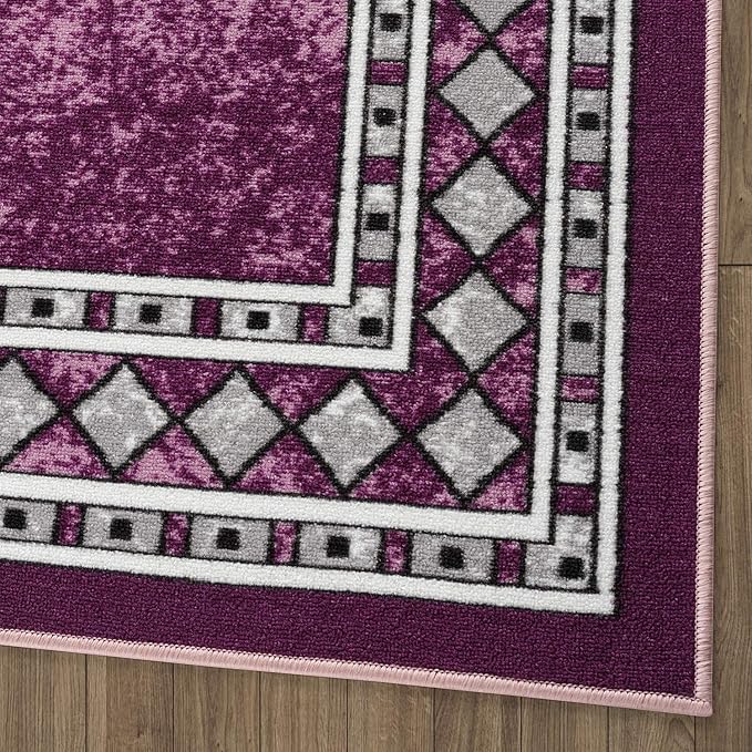 Antep Rugs Alfombras Modern Bordered 8x10 Non-Skid (Non-Slip) Low Profile Pile Rubber Backing Indoor Area Rugs (Purple, 7'10" x 10')