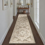Brown Hallway Runner Rug 2x7 Vintage Washable Distressed Area Carpet Kitchen Indoor Non Slip Long Traditional Medallion Retro Accent Throw Rug for Bedroom Laundry Office Dining Living Room
