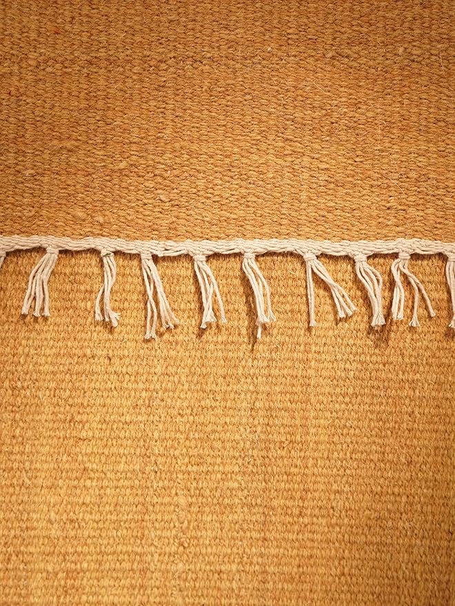 Rugsotic Carpets Hand Woven Flat Weave Kilim Wool ECO-Friendly Area Rugs - 10'x10', Square Shape, Gold Color, Solid Plain Design, Low Pile Handmade Area Rugs for Living Room, Bed Room (D00111)