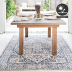 FH Home Flat Woven Outdoor Rug - Waterproof, Easy to Clean, Stain Resistant - Premium Polypropylene Yarn - Vintage - Patio, Deck, Porch,Balcony - Ankara - Distressed Blue - 3ft 11in x 5ft 6in