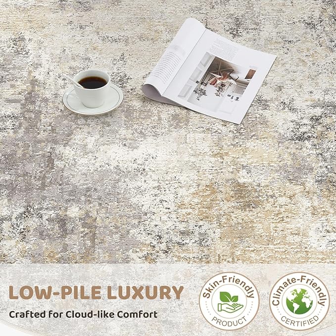 12x15 Area Rug Living Room Rugs - Washable Neutral Modern Abstract Soft Thin Large Rug Indoor Floor No Slip Rug Carpet for Bedroom Under Dining Table Home Office Decor - Golden Grey