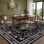 5x7 Area Rugs Living Room Rug: Vintage Washable Rug Floral Soft Carpet Indoor Floor Non-Slip Boho Stain Resistant Large Carpets for Bedroom Kids Nursery Dining Room Farmhouse Home Office Black