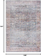 Bloom Rugs Caria Washable Non-Slip 9x12 Rug - Ocean Blue/Brick Traditional Area Rug for Living Room, Bedroom, Dining Room, and Kitchen - Exact Size: 9' x 12'