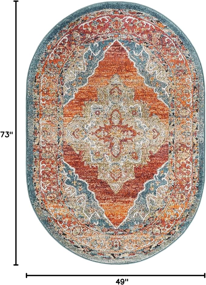 Unique Loom Isabella Collection Area Rug - Rossellini (4' 1" x 6' 1" Oval, Rust Red/ Beige)