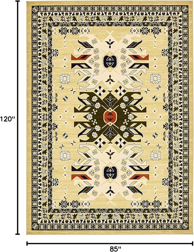 Unique Loom Taftan Collection Border Geometric Tribal Inspired Design Area Rug (7' 0 x 10' 0 Rectangular, Gold/ Gray)