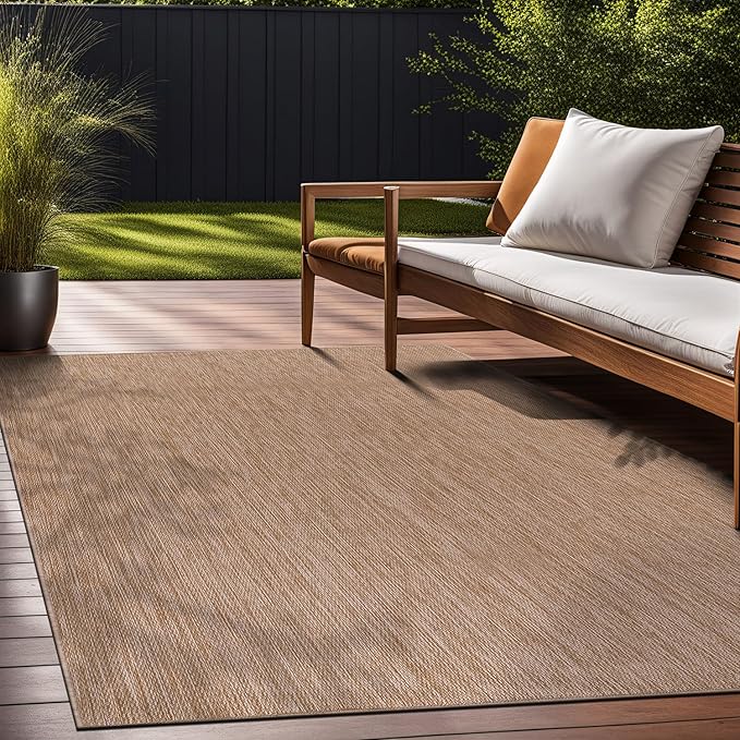 Beverly Rug Indoor Outdoor Rug 10x14, Washable Outside Carpet for Patio, Deck, Porch, Solid Modern Area Rug, Water Resistant, Jute Beige