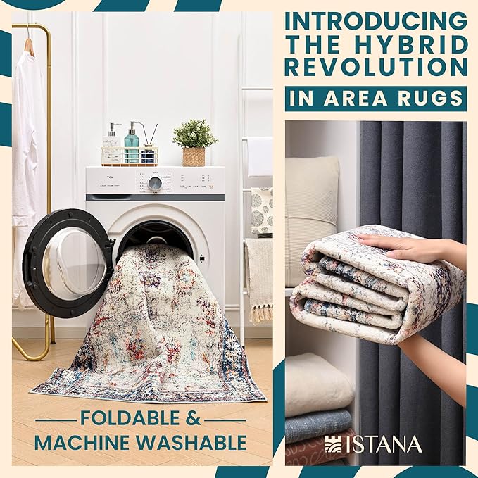 Istana 4x6 Rug - Multi Colors Area Rugs 4x6 - Kid & Pet Friendly Machine Washable Rugs - 4 x 6 Area Rug Non Slip & Non Shedding Area Rug - Foldable Rug for Room for Bedroom