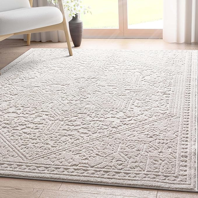 Well Woven Harlow Collection Cloud Medallion Light Blue - Modern Tribal Minimalist 3x5 Area Rug - Ideal for Living Room, Dining Room & Bedroom - Durable, Stain Resistant & Easy to Clean