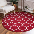 Rugs.com Lattice Frieze Collection Rug – 4' Round Red Medium Rug Perfect for Kitchens, Dining Rooms