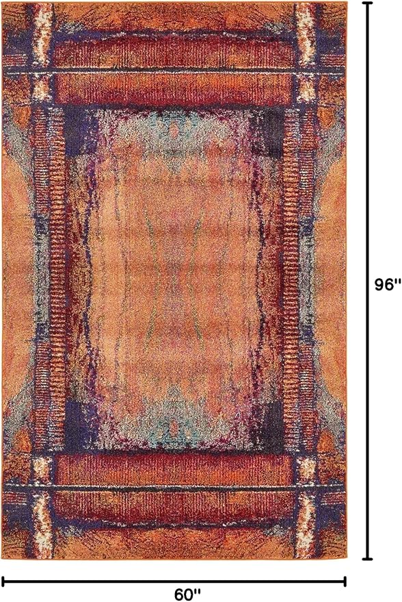 Unique Loom Estrella Collection Rustic, Distressed, Modern, Abstract Area Rug (5' 0 x 8' 0 Rectangular, Orange/Black)