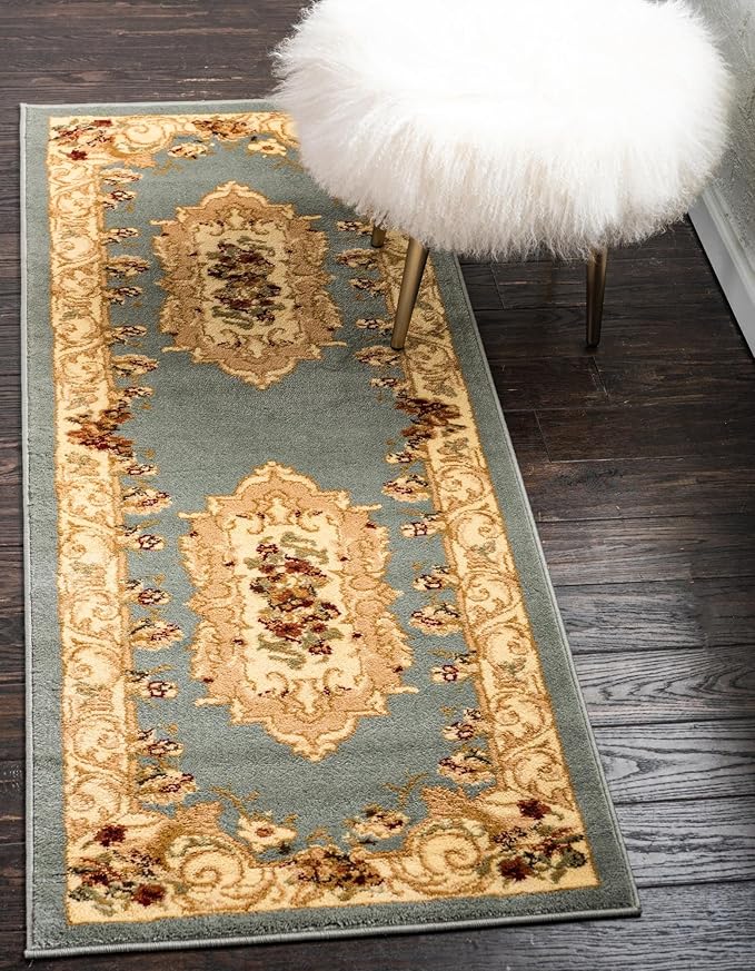 Rugs.com Chateau Collection Rug - 13 Ft Runner Light Blue Medium Pile Rug