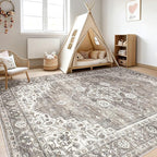 10x14 Area Rugs Living Room: Washable Boho Large Neutral Vintage Soft Rug Stain Resistant Farmhouse Non-Slip Indoor Rustic Floor Carpet for Bedroom Nursery Kids Playroom Office Dining Room- Dark Brown