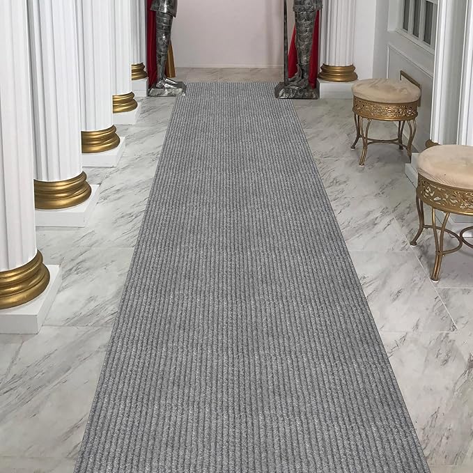 Ottomanson 2'7" x 41' Hallway Runner with Scraper Pile - Extra Durable Non-Slip Rug Mat for Indoor & Outdoor Use - Ideal for Kitchen, Entryway & Garage - High-Traffic Carpet, Gray