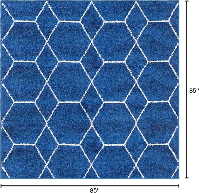 Unique Loom Trellis Frieze Collection Area Rug - Geometric (7' Square, Navy Blue/ Ivory)