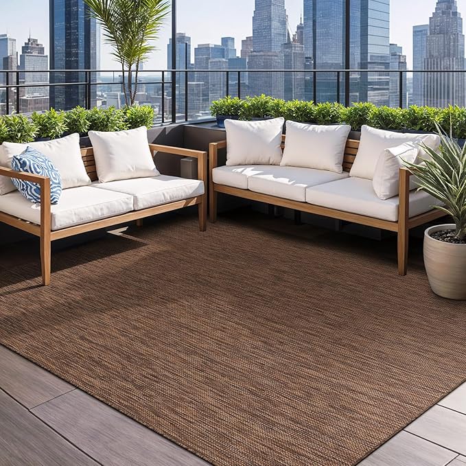 Beverly Rug Indoor Outdoor Rug 6x9, Washable Outside Carpet for Patio, Deck, Porch, Solid Modern Area Rug, Water Resistant, Gold Brown