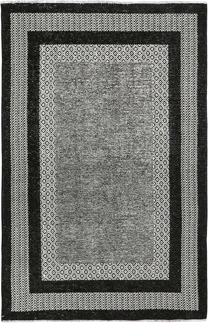 Alfa Rich 3x5 Black Washable Area Rugs for Living Room Bedroom Kitchen Dining Cotton Runner