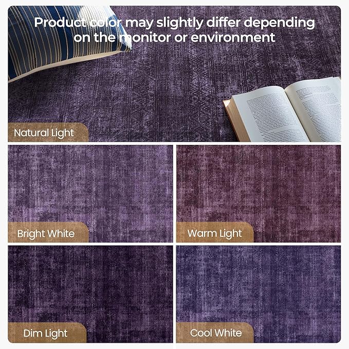 Kokia Abstract Area Rugs Washable Indoor 6x9 Rug Boho Distressed Retro Low Pile Non-Slip Non-Shedding Carpet Bedroom Living Room Dining Room, Purple Rug, Oslo Dusty