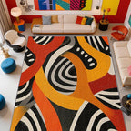 Hippie Rug, Pop Art Colorful Abstract Area Rugs 5x6, Retro Aesthetic Funky Non Slip Thin Carpets House Decor #C097