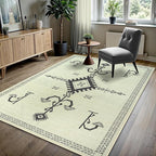 GLN Rugs Contemporary Collection - Machine Washable Area Rug, Contemporary Washable, Non Slip, Low Pile Chenille Rug, Living Room, Bedroom, Kitchen Rug (6' x 9' Cream/Anthracite)