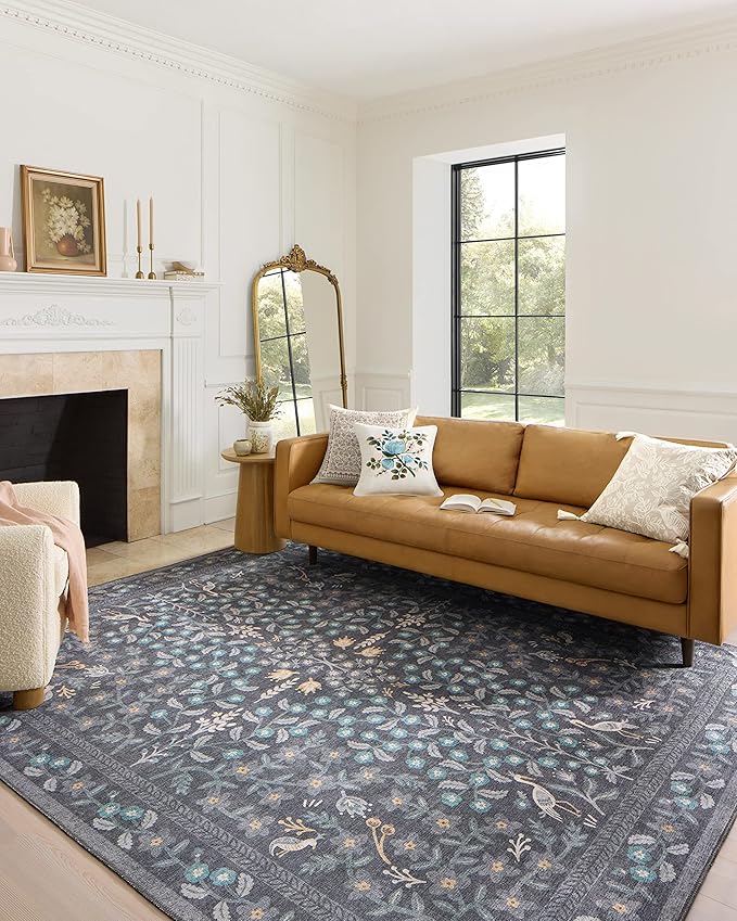Loloi Rifle Paper Co. Maison Collection MAO-01 Nightingale Black 7'-6" x 9'-6", .19" Pile Height, Area Rug