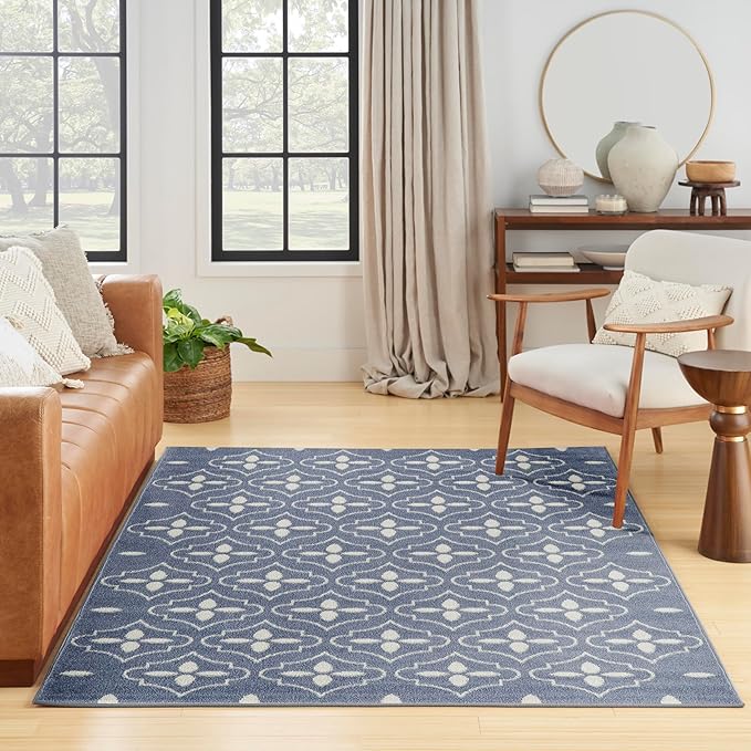 Nourison Home Nourison Essentials Blue Ivory 4' x 6' Area Rug - Easy Clean, Non Shedding, Bed Room, Living Room, Dining Room, Kitchen (4' x 6')