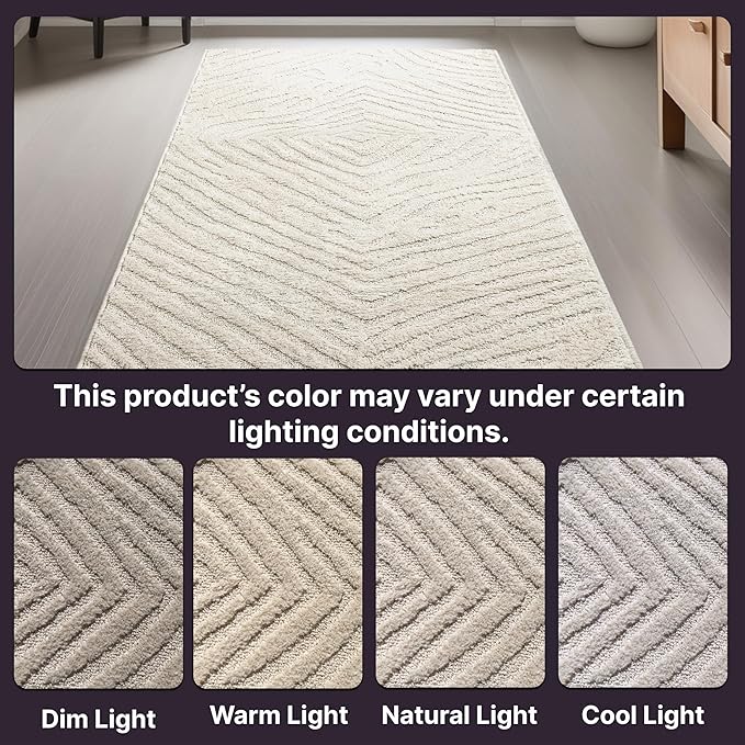 Well Woven Custom Size Hallway Stair Runner - Choose Your Length - 27 Inches Wide x 6 Feet Long Runner (27" x 6' Runner) Rug - Ivory Relajo Soft Touch, Modern Geometric - Hi-Lo Pile