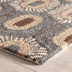 Dash & Albert Stowe Hand Micro Hooked Wool Rug, 5 X 8 Feet, Blue/Browns Geometric Pattern