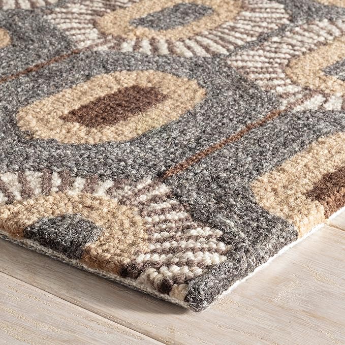 Dash & Albert Stowe Hand Micro Hooked Wool Rug, 2 X 3 Feet, Blue/Browns Geometric Pattern