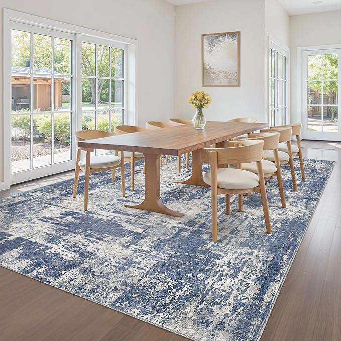 10x14 Area Rugs Living Room: Washable Large Abstract Modern Soft Rug Stain Resistant Indoor Floor Non Slip Accent Carpet for Bedroom Nursery Playroom Office Dining Room Dorm Home House- Navy Grey