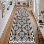 Classic Geometric Runner Rug, 2x6ft, Greek Key Print Runners Rugs, Vintage Moroccan Checkered Carpet, Cozy Short Pile No Crease Farmhouse Rugs for Living Room Laundry