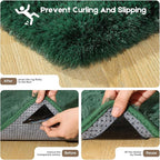 2x3 Dark Green Rugs for Bedroom Living Room, Fluffy Small Area Rug Soft Shag Carpet for Kids Boys and Girls Room with 4 Rugs Non-Slip Stickers Dorm Home Decor (2ft x 3ft)