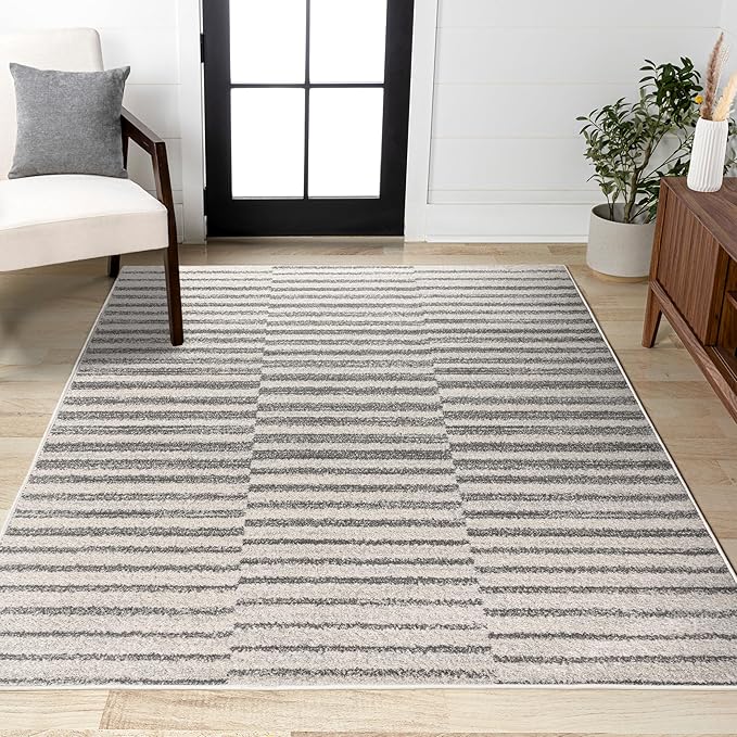 JONATHAN Y Lyla Offset Stripe Gray/Cream Indoor Area Rug, 5x8, Contemporary, Modern, Easy-Cleaning for Living Room, Bedroom, Kitchen, Pet Friendly, Non-Shedding (MOH204A-5)