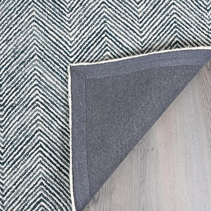 Modern Herringbone Chevron Collection Handcrafted Wool Area Rug - Durable, Zigzag Pattern, for High Traffic, Contemporary Design for Living Room, Bedroom, Dining Room Decor (Denim Blue, 6' x 9')