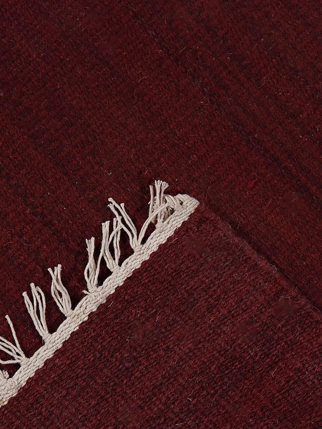 Rugsotic Carpets Hand Woven Flat Weave Kilim Wool ECO-Friendly Area Rugs - 8'x8', Square Shape, Burgundy Color, Solid Plain Design, Low Pile Handmade Area Rugs for Living Room, Bed Room (D00111)