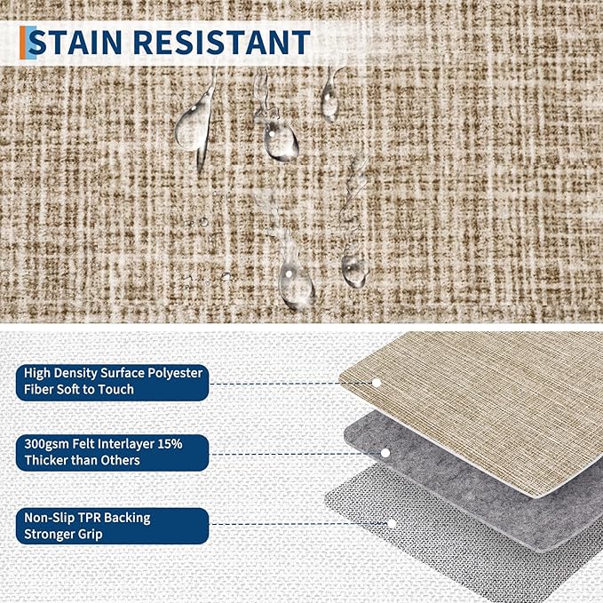 Rug Runners for Hallways 2x8 Washable Kitchen Runner Rug Non Slip Low Pile Bedside Throw Carpet Modern Bordered Bathroom Runners Checkered Area Rug for Living Room Bedroom Entryway Nursery, Taupe