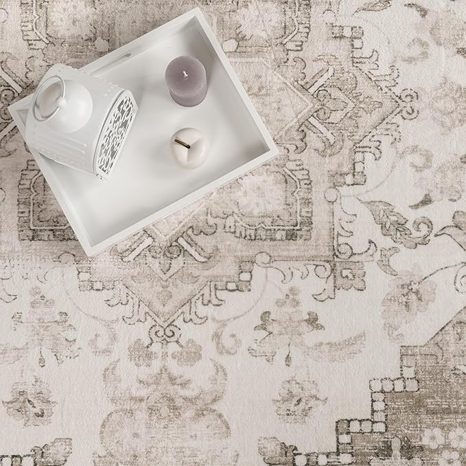 Paco Home Vintage Area Rug with Faded Oriental Pattern in Beige, Size: 4' x 5'3"