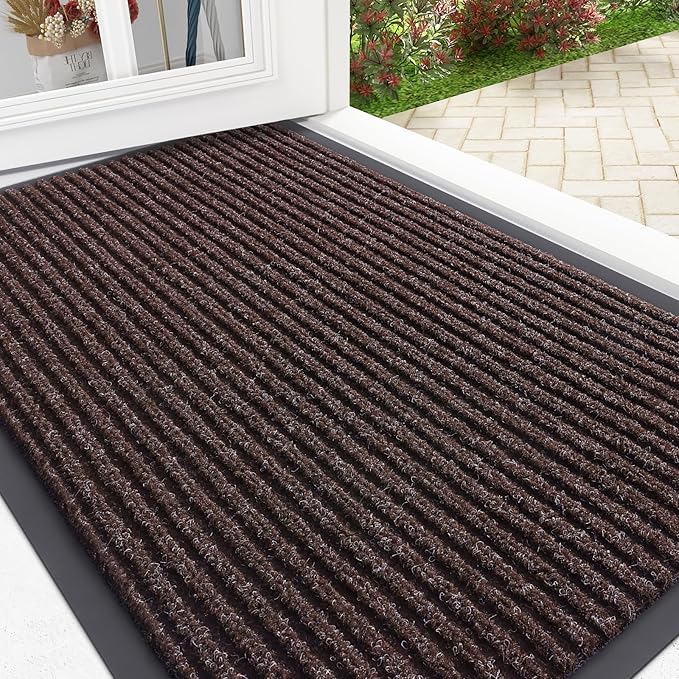 OLANLY Front Door Mat Indoor Outdoor Entrance, Waterproof Heavy Duty Doormat, Fade Resistant, Low Profile, Easy Clean Patio Porch Welcome Floor Mats for Entry, 33x21, Tan